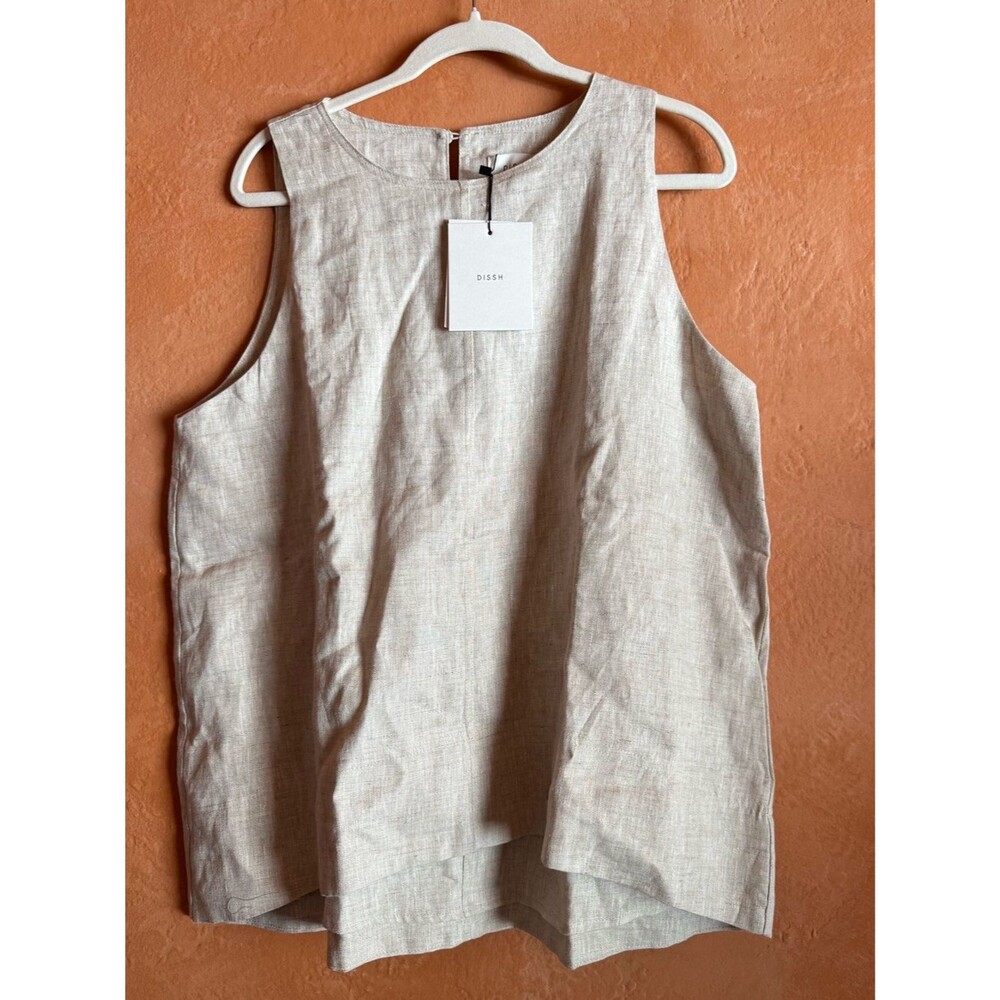 DISSH Meg Natural Linen Smock Top NWT 100% Linen Minimalist Resort US 12